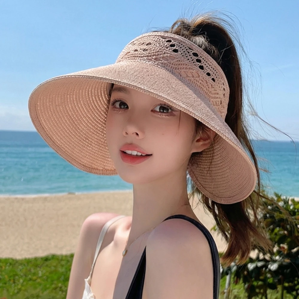 

HT5079 Women Wide Brim Beach Hat 2026 New Breathable Straw Hats for Women Packable Summer Sun Hat Ladies Adjustable Visor Cap