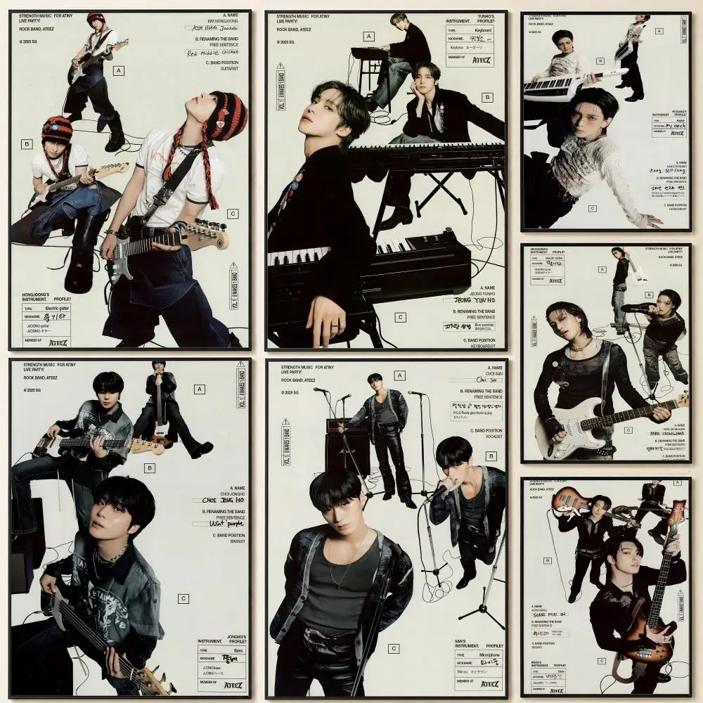 Kpop Boy Group ATEEZ Poster HD Self Adhesive Wall Poster Waterproof Removable No Fade for Bedroom Living Room Decor