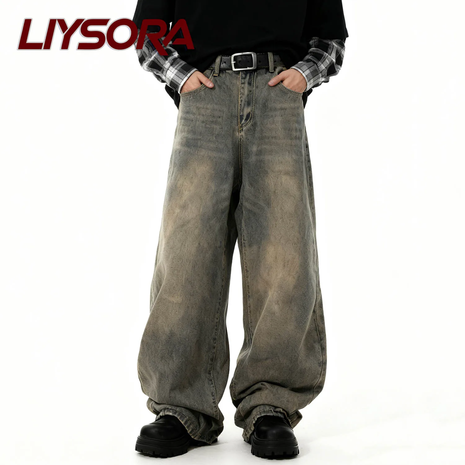 

American Style Men's Ultra Baggy Wide-Leg Jeans Korean Youth Streets Retro Washed Oversize Loose Denim Pants Unisex Clothes