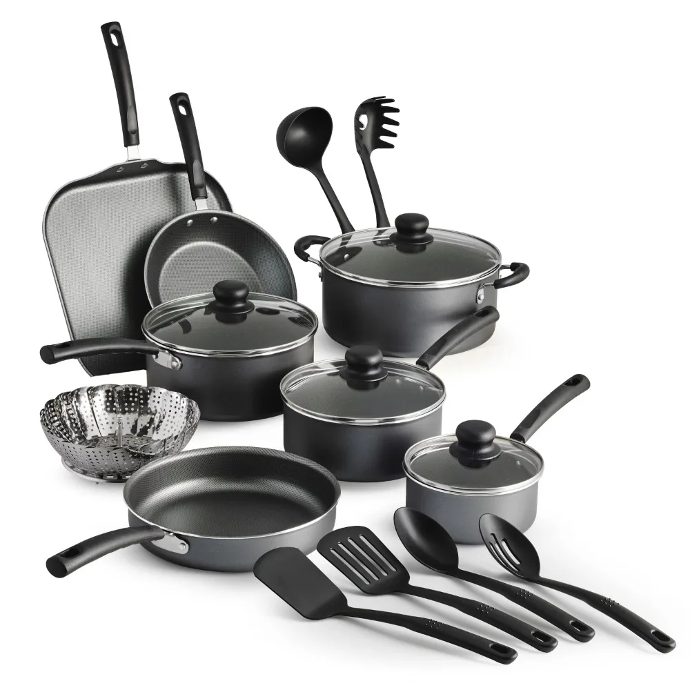 18 Piece Non-stick Cookware Set, Steel Gray cooking pots set  kitchen cookware set