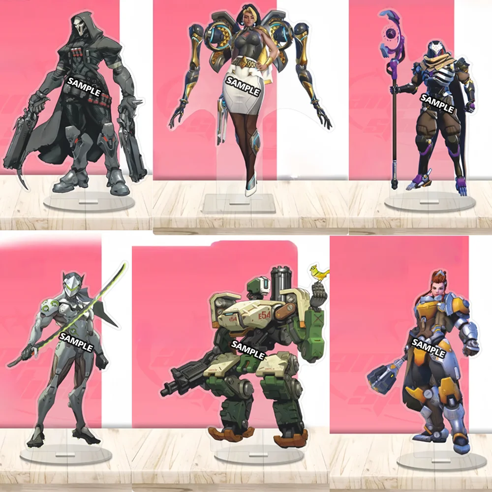 Periférico para o Jogo Overwatch, Suporte Acrílico de 15cm para Mercy, Genji, Reaper, Domina, Ramattra, Brigitte, Ornamento de Mesa Exquisito, Presente