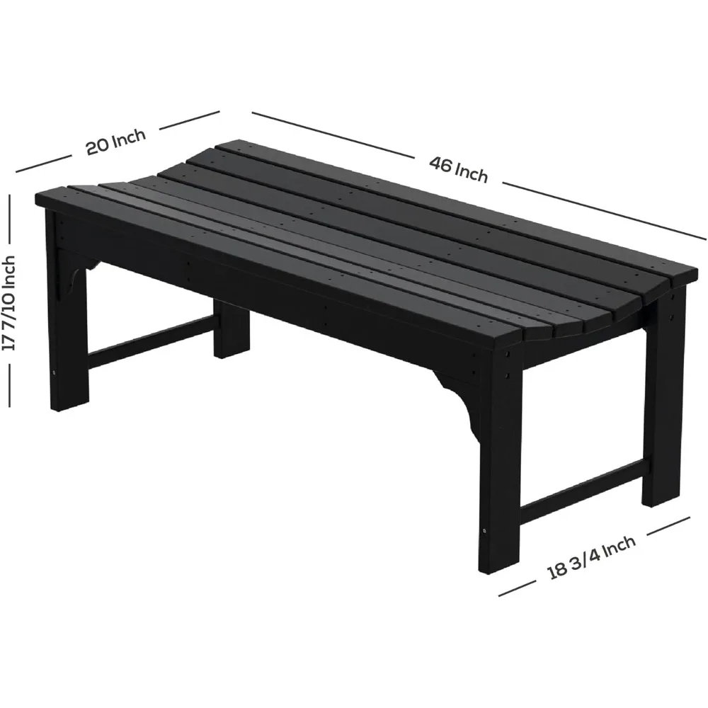 مقعد Adirondack 46 HDPE خارجي بدون ظهر من WO Home Furniture، مقعد متين من البولي كربونات للفناء والفناء الخلفي والشرفة والطقس-R #3