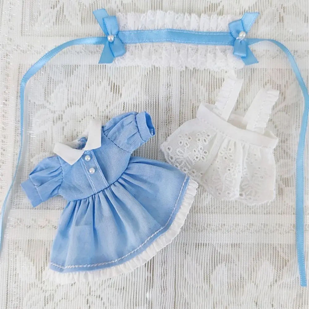 Uniform Clothes Maid Skirt Suit for 1/11 ob11 Dolls Princess Mini Clothes Dresses Suit with Headband For Stuffed Dolls