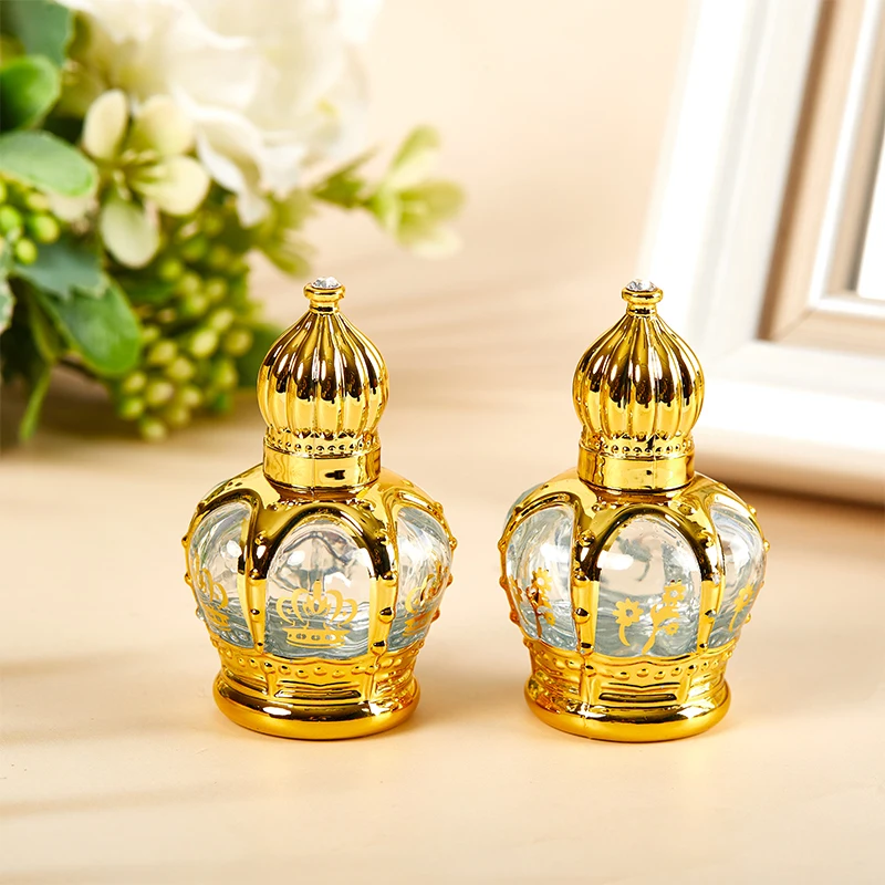 1PC 15ml Glass Essential Oil Roller Refillable Bottle Perfume Bottling Portable Travel Empty Bottles Gold Electroplated Carve