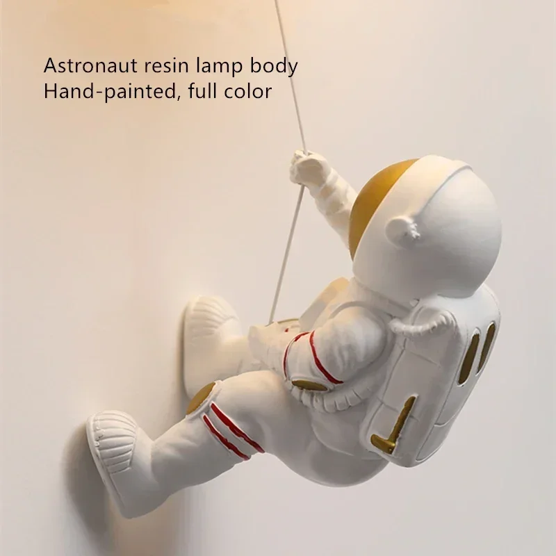 

Modern Minimalist Children's Room Moon Wall Lamp Astronaut Cartoon Design Full Copper Bedroom Bedside Lighting for Boys