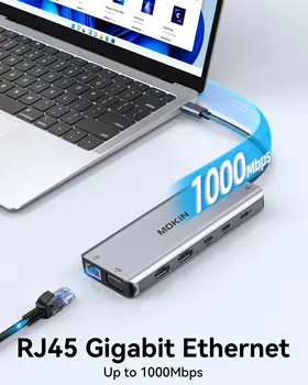 Concentrador USB C MOKiN 4K 60 Hz Tipo C a HDMI DP VGA Gigabit Ethernet USB 3.1 PD 100 W Adaptador para MacBook Air Pro M2 M1 Accesorios para PC 10 best sales Tipo c a vga - №4