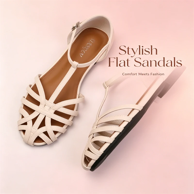 Womens Summer Flat Boho Sandals 2026 New Arrival Braided Open Toe Gladiator Shoes Breathable Slip On Casual Vacation Beach