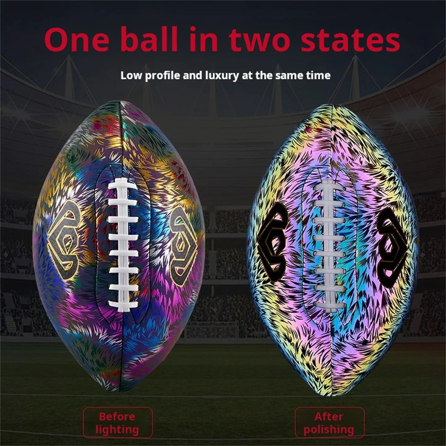 Tech Reflective Technology American Football - Size 9 & 6 Luminescent PU Rugby, Official Competition & Training Balls For Night