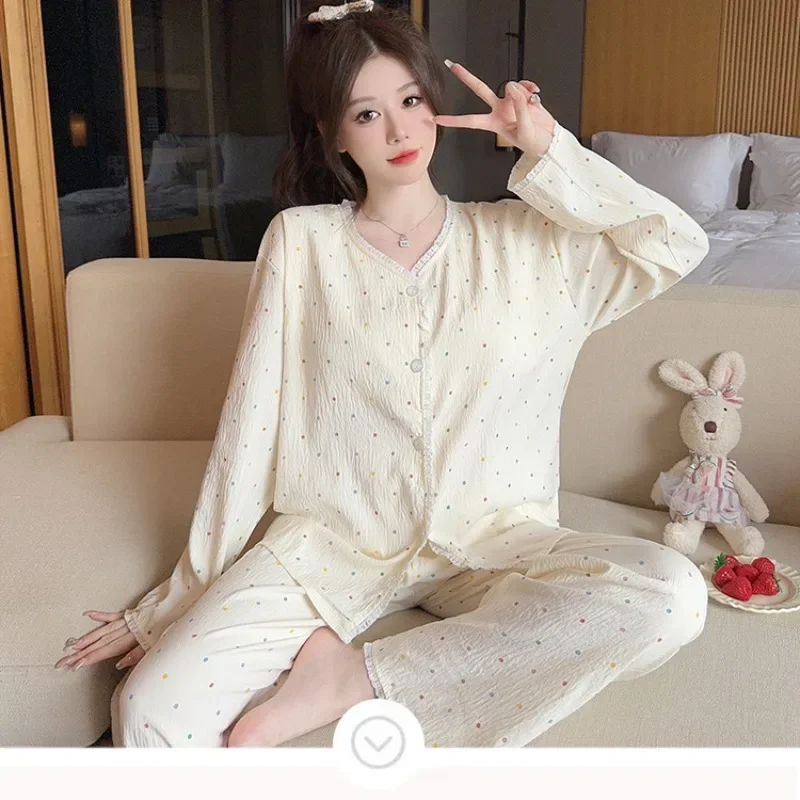 Plus Size Pajama Sets Women Long Sleeve Autumn Sweet Sleepwear Princess Soft Comfortable Loungewear Tender Girlish Cozy Homewear