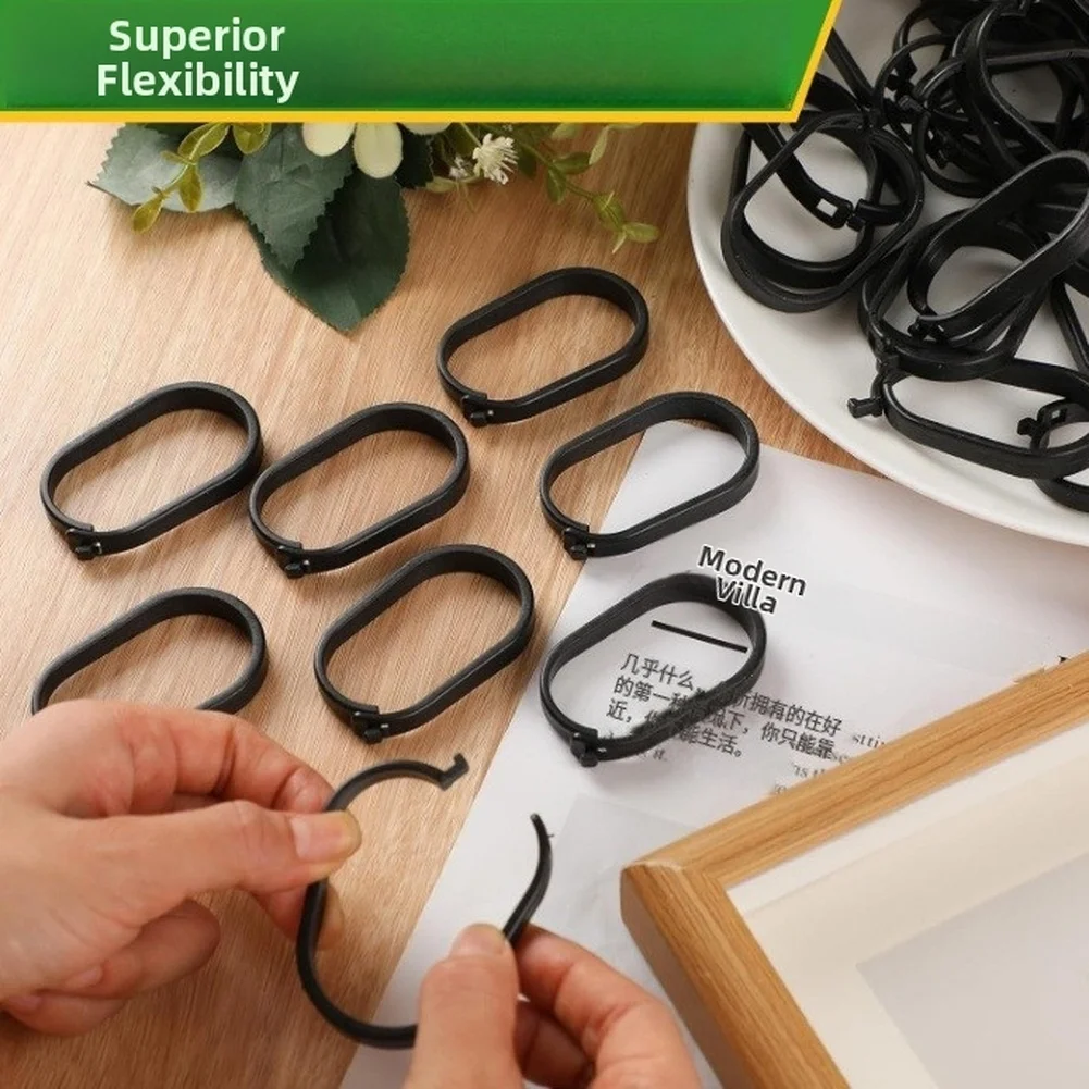 50pcs Black Plastic Gazebo Curtain Hooks for Outdoor Shade Screens Rustproof PP Shower Curtain Rings 1.57x1.18 Inches
