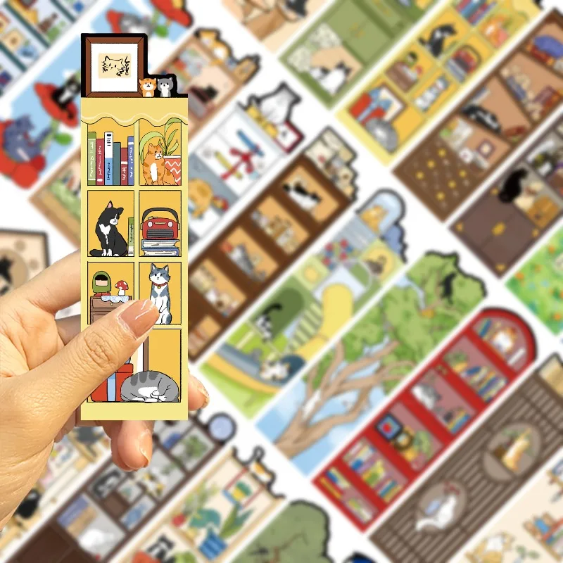 30Pcs Cat Life Bookmark Cartoon Cute Decorative Reading Book Labeling Student Stationery DIY Journal Bookmark Creative Gifts  ﻿