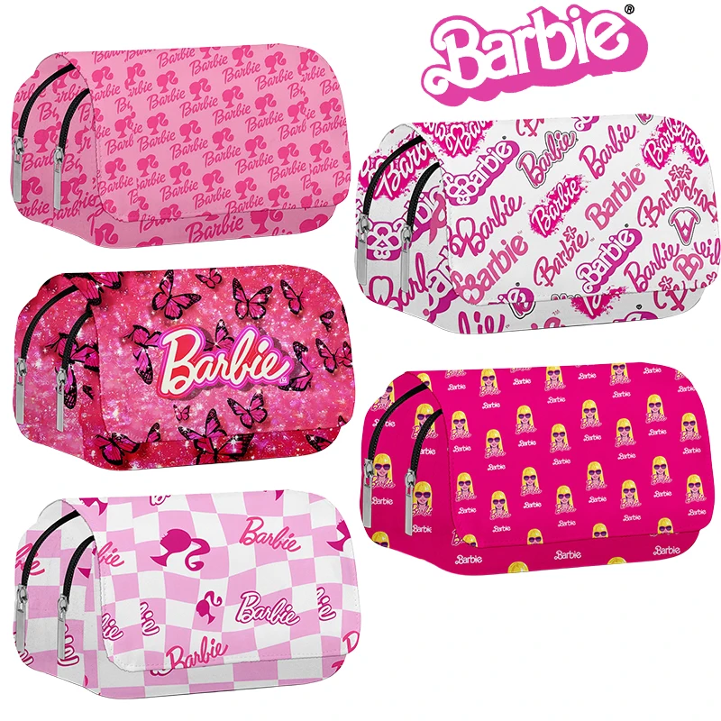 3D Barbie stampato doppio strato Flip Pen Bag Kawaii Pink Girls Schoolbag Pouch bambini scatola di cancelleria portamonete Organizer regali