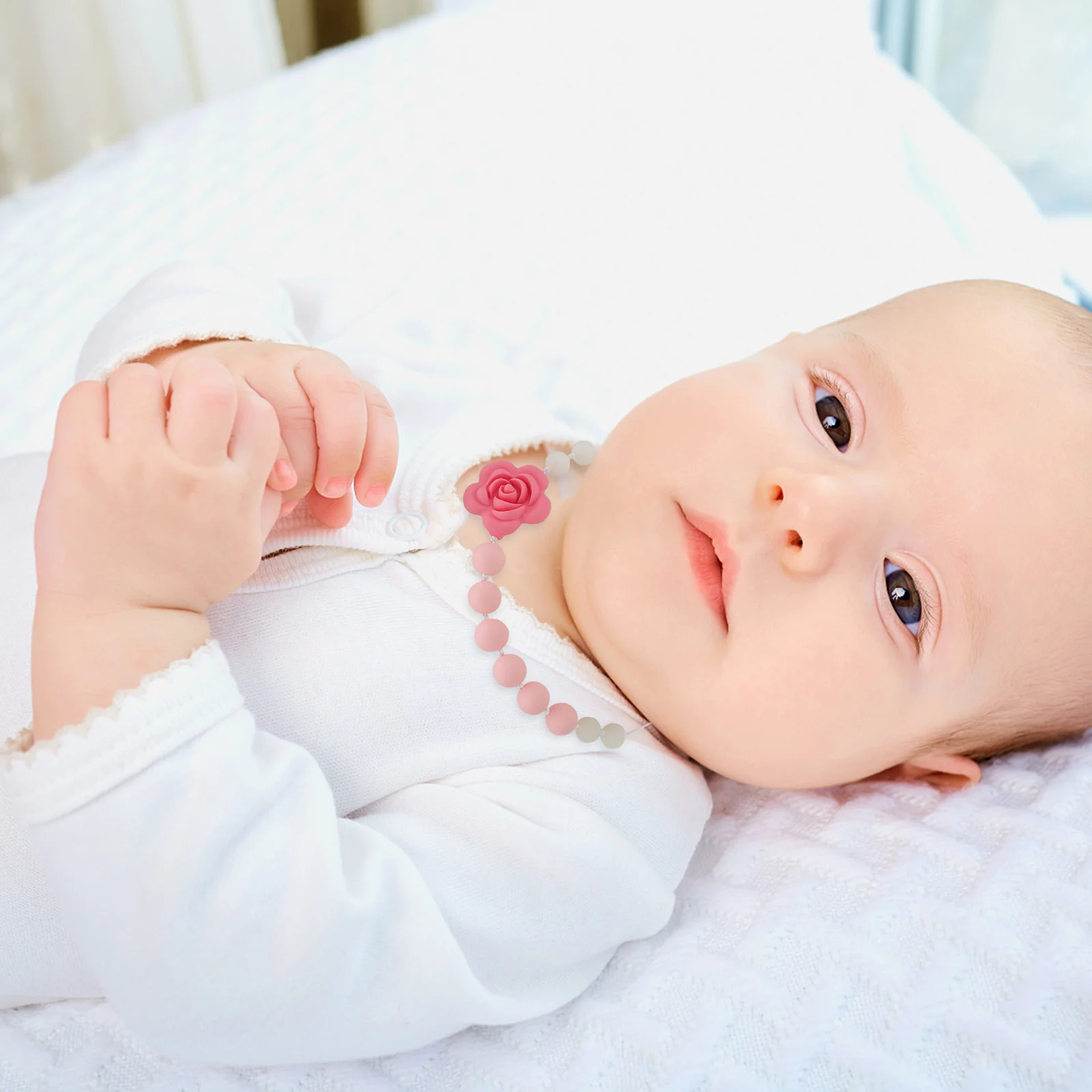 

2Pcs Baby Teething Necklace Silicone Rose Shaped Chew Bracelet Nursing Necklace Soothes Infant Teeth Grinding Chew Bracelet