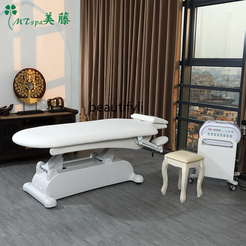 Latex Facial Bed Electric Elevating Bed Tattoo Embroidery Eyelash Bed Massage Couch Integrated