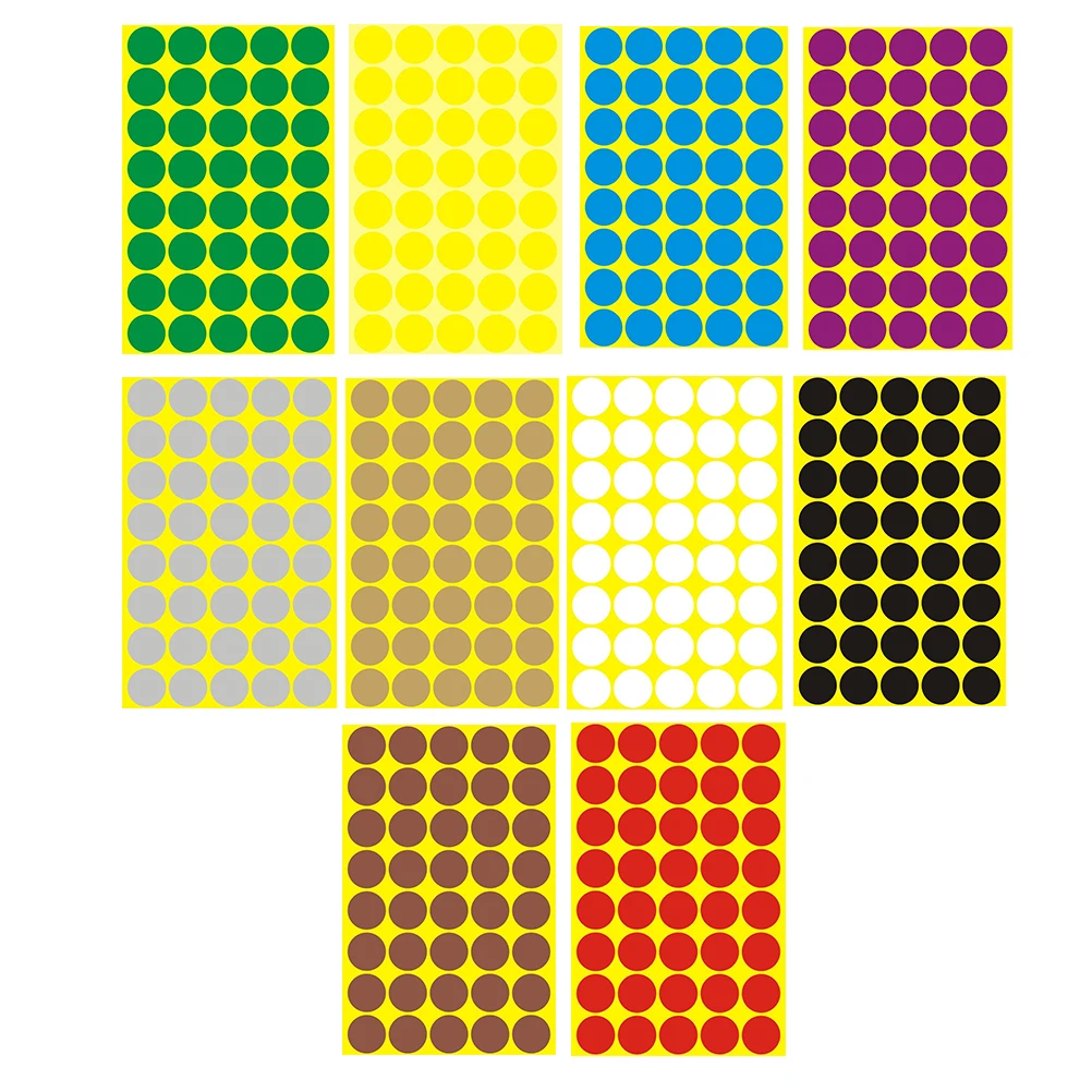 

10 Sheets Colorful Round Sticker Labels 25Mm Assorted Gold Silver Yellow Black White Blue Green Coffee Purple Removable For