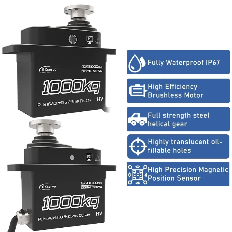 GXservo 1000KG servi ad alta tensione CNC guscio in alluminio ingranaggio in metallo senza spazzole impermeabile scala 1/5 Servo gigante per grandi