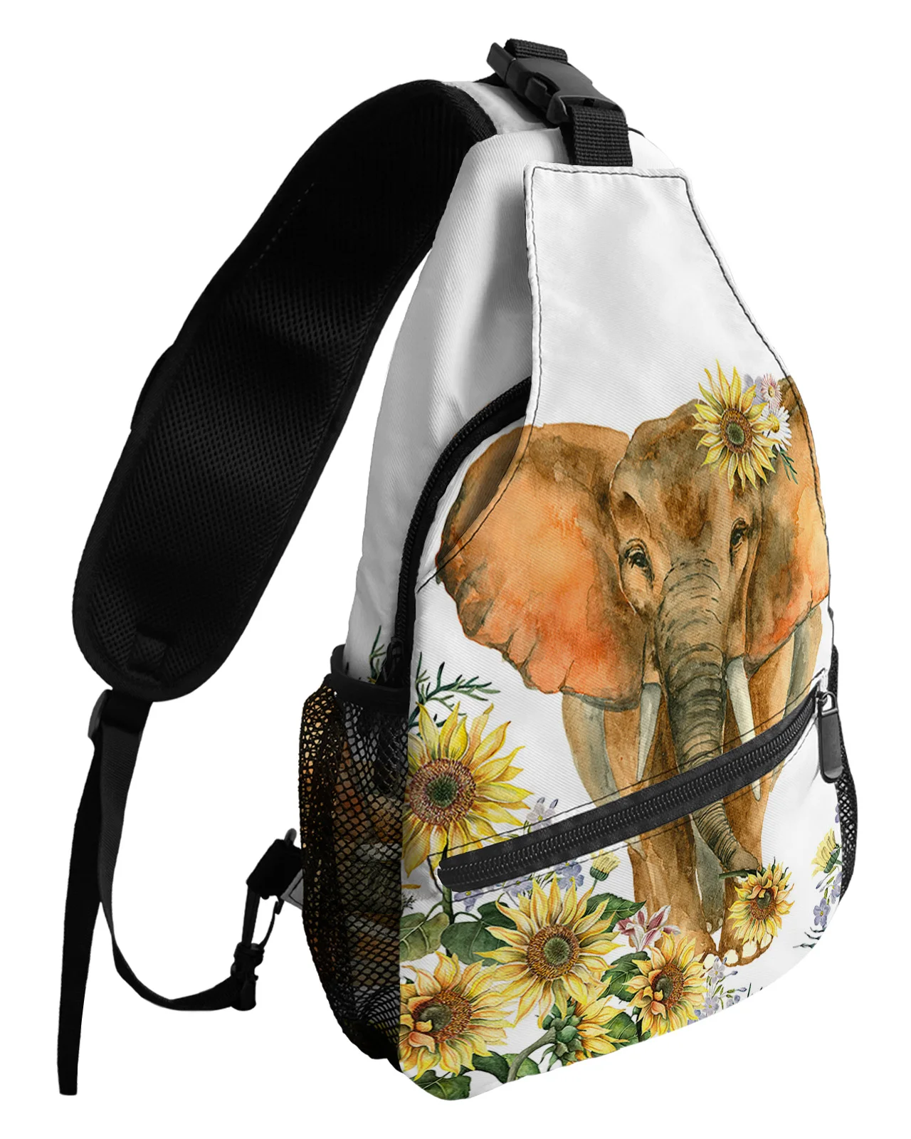 Bolsa de peito impermeável para homens e mulheres, elefante, girassol, flor, casual, esportiva, bolsa de ombro, viagem, bolsa mensageiro