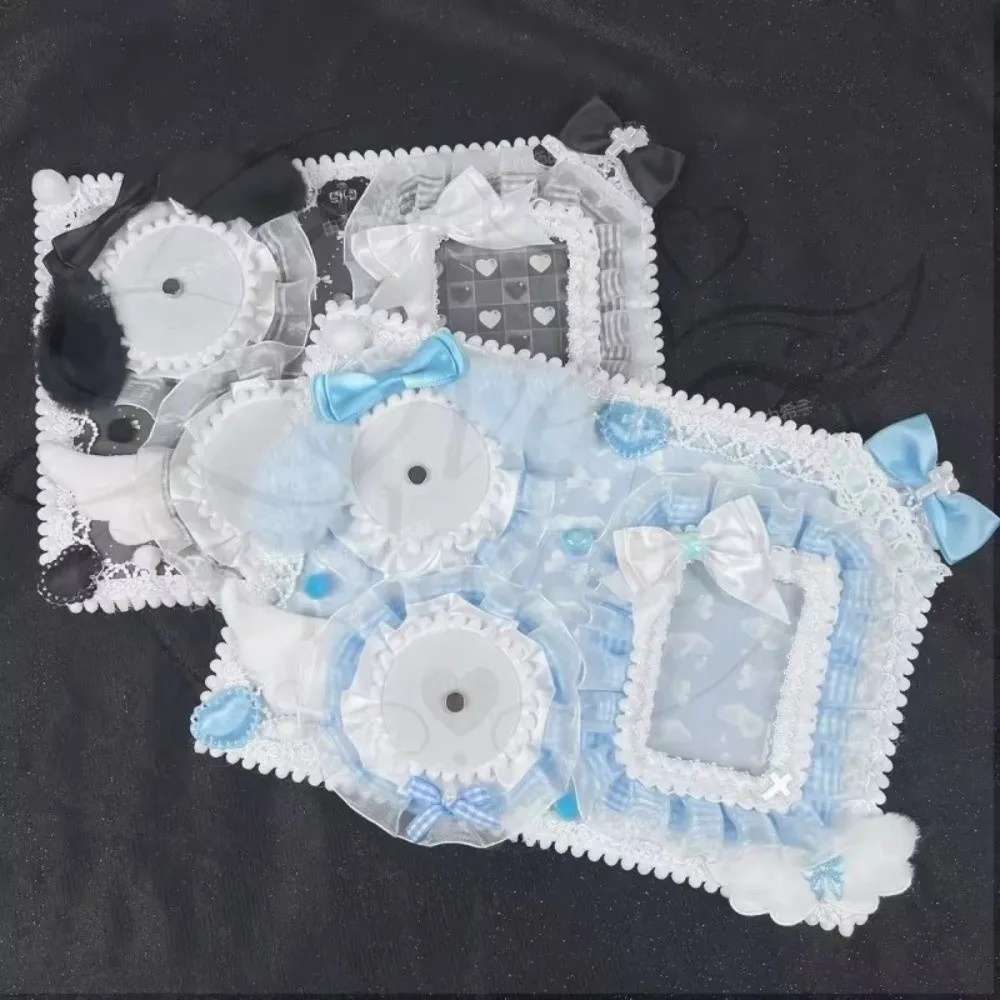 Lace Trim Ita Badge Display Board Fluffy Bunny Decor Ribbon Accents Anime Badge Holder Board Fabric Transparent Pockets