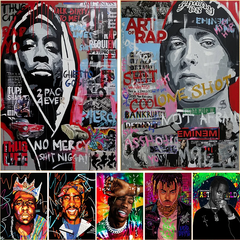 Freddie Mercury 2PAC Tupac Biggie Street Pop Art Graffiti Hip Hop Singers Rockstar Canvas Painting Wall Art For Room Home Decor