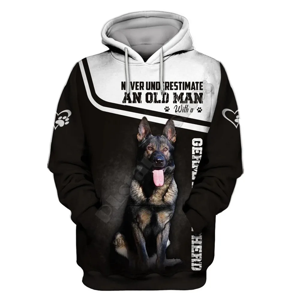 Never Underestimate An Old Man With A German Shepherd 3D All Over Printed Hoodies Pullovers Street Tracksuit Love Dog 01