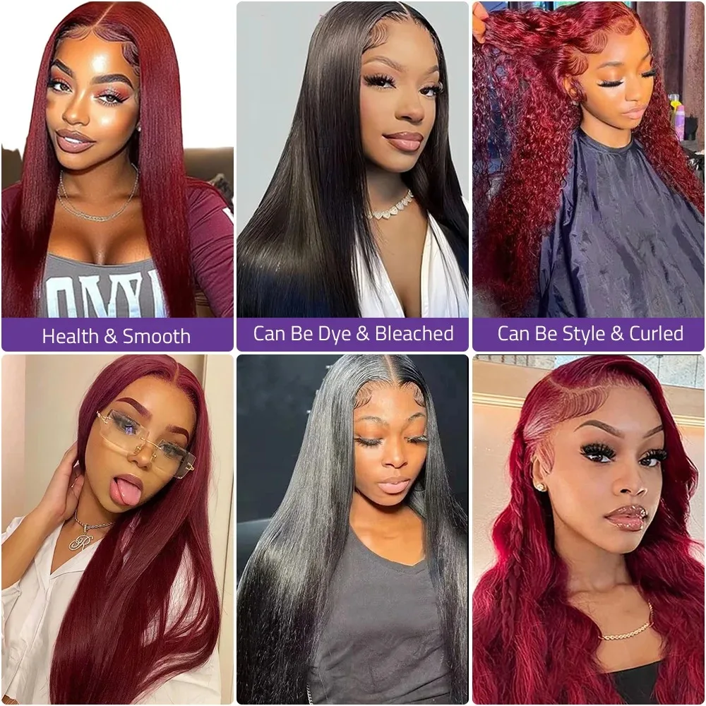 99j Burgund 13x6 HD Transparent Lace Frontal Perücke Rot 13x4 Gerade Lace Front Perücken Echthaar für Frauen vorgezupft 200 Dichte