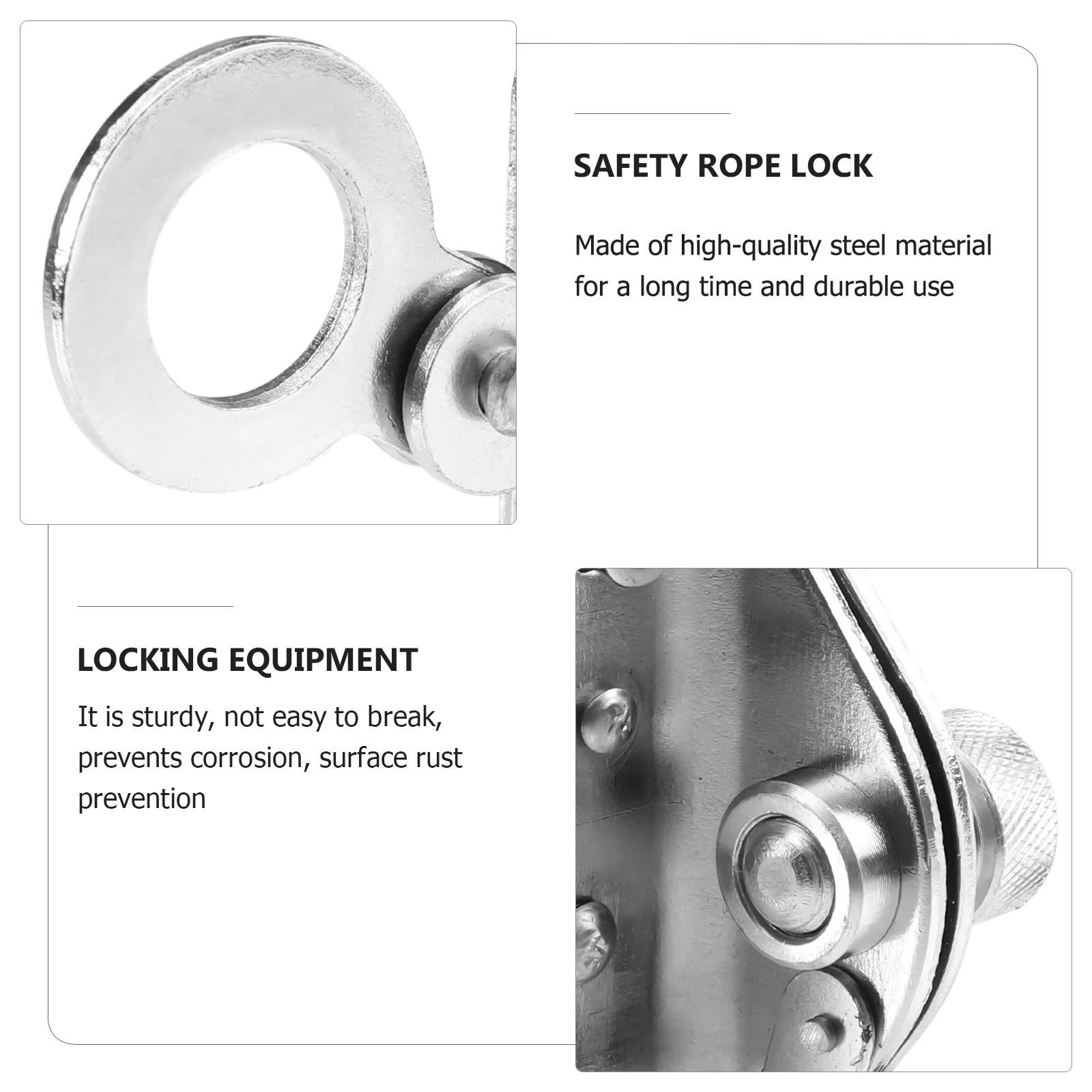 Auto-bloqueio corda Grab Clamp, Escalada Clipe de segurança, aço segurança Rope Lock, dispositivo de travamento automático