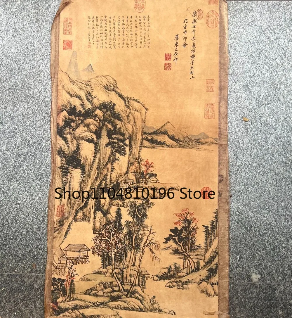 Old Wang Yuanqi - Autumn Mountain Evening Sound of Rice Paper Painting Scroll