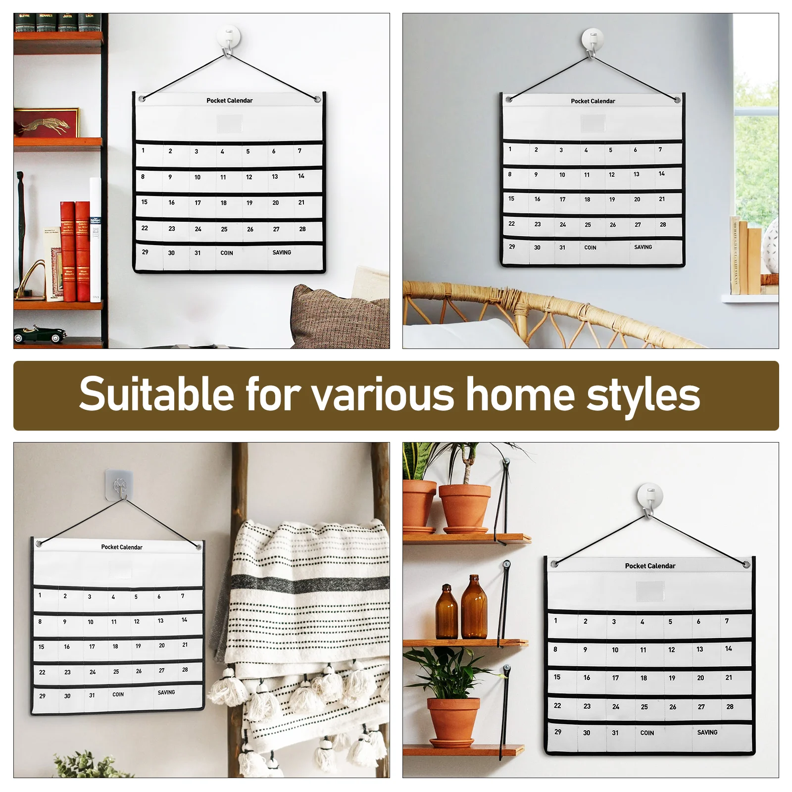 

1pcs White Non-woven Calendar Wall Storage Pocket Suitable Size Medications Point Cards Small Items Entryway Kitchen Bathroom
