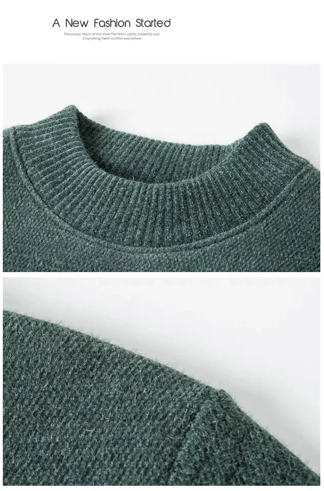 Original bestickter Strickpullover einer Modedesignermarke, heiß begehrt, warmes Herren-Samt-T-Shirt in reiner Farbe mit Rundhalsausschnitt für den Herbst. – Detail 12