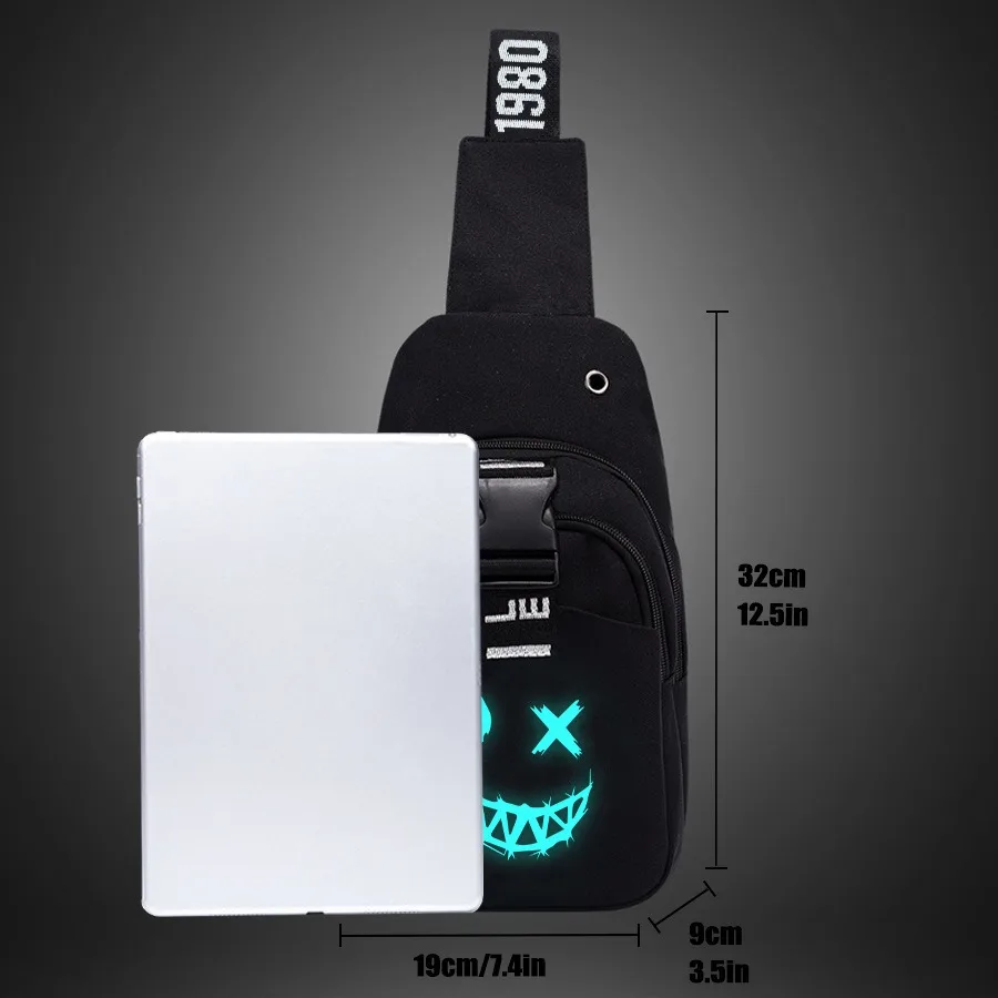 Luminous Smile Face Sling Bag with USB - usage example