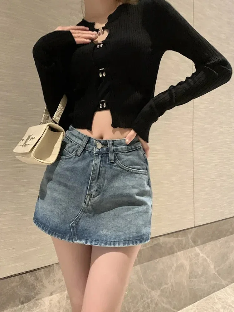 

Pop Summer High-Waisted Vintage Women Denim Short Skirt Small New Slim Sexy Korea Fashion Girl Cute Street A-line Mini Jeans Pan