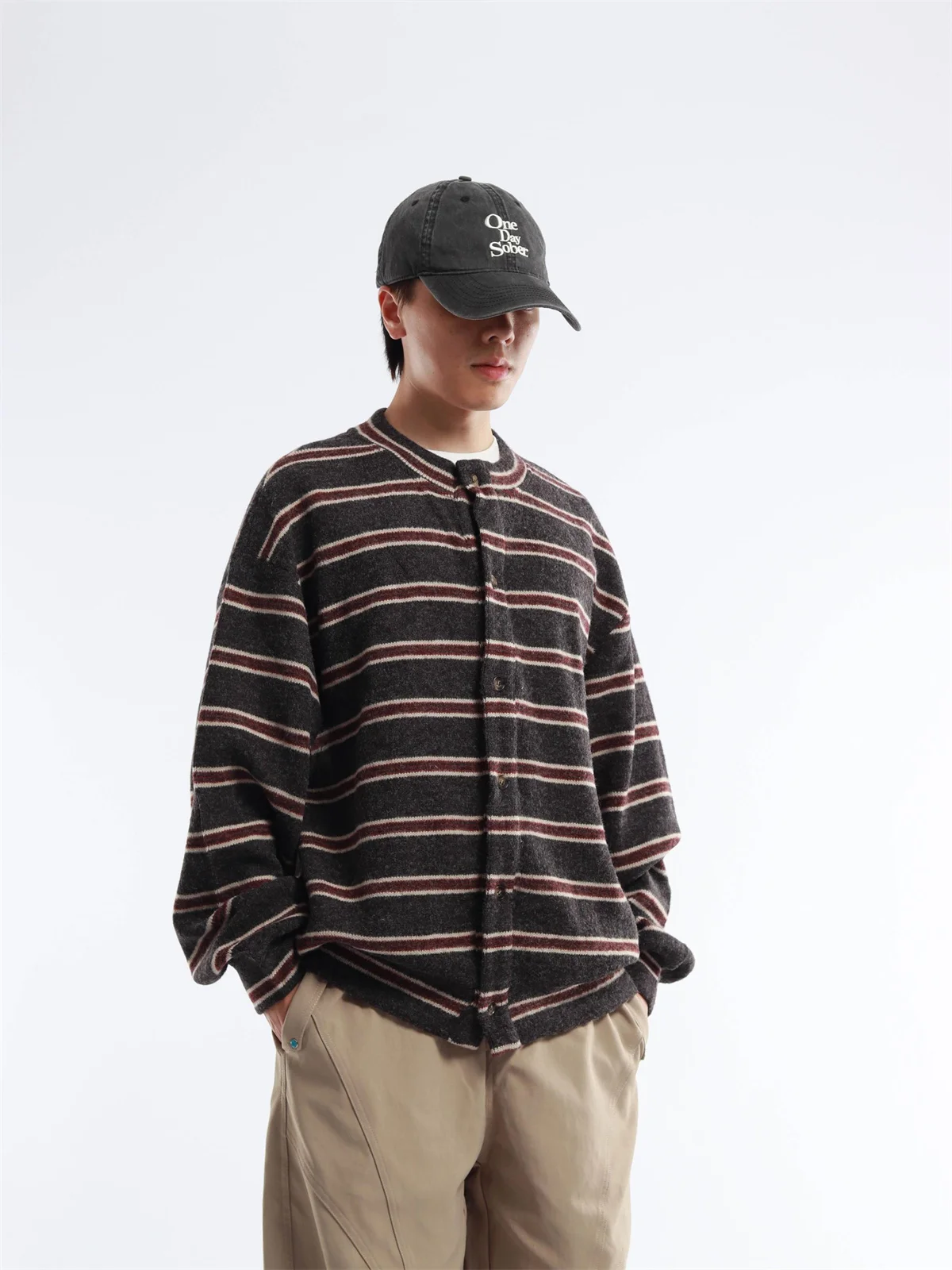 Men's Autumn New Style Outdoor round Neck Knitted Sweater Jacket Striped Zipper Hoodie Spring Autumn Seasonal Casual Coat