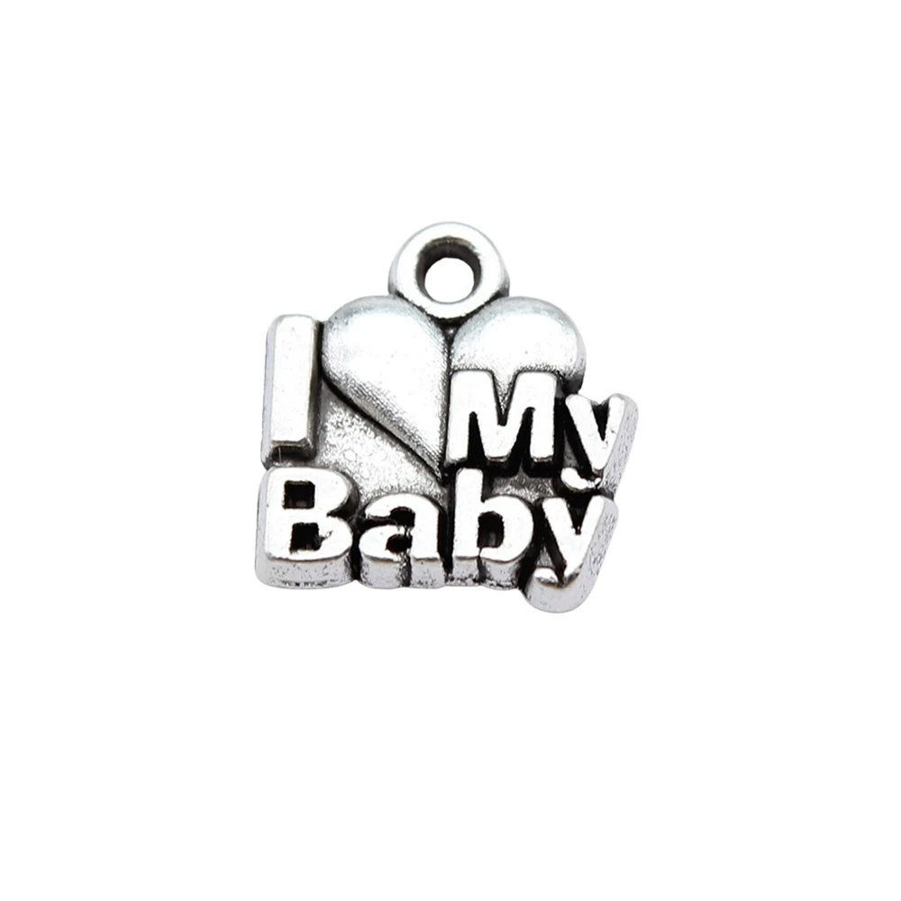 20pcs/lot 11x11mm I LOVE MY BABY Charms For Jewelry Making Antique Silver Color 0.43x0.43inch