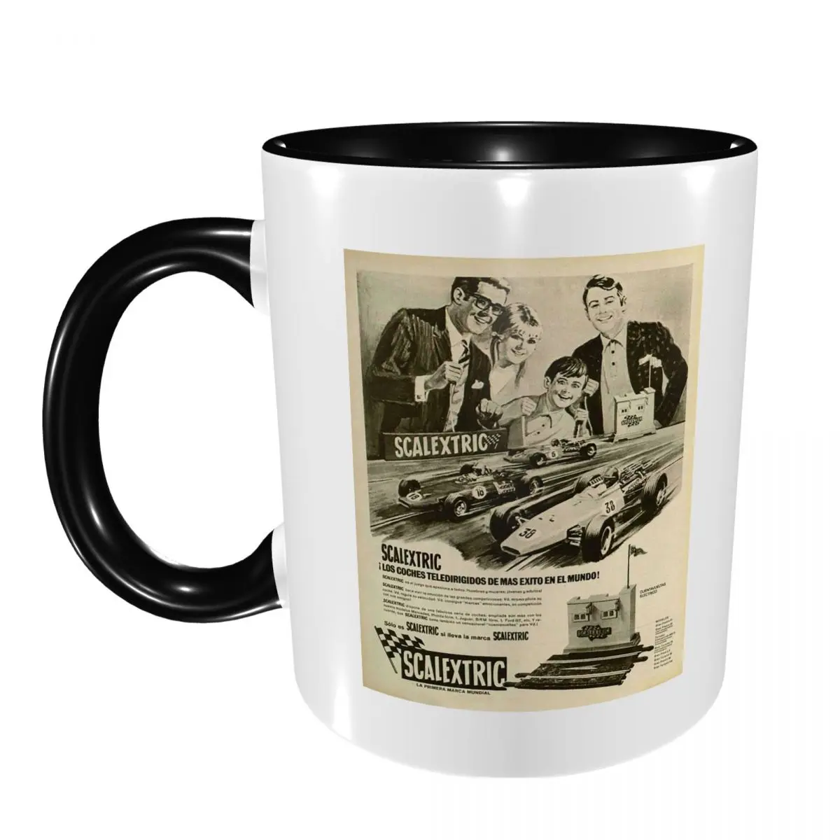 Scalextric (4 tazas) Tazas de café de cerámica divertidas, tazas de té, tazas de leche, regalo para amigos