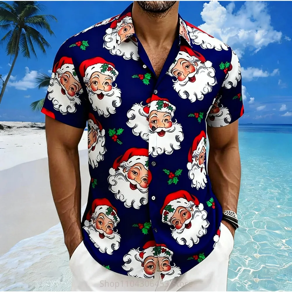 Men's Christmas New Year Festive Festive Atmosphere Shirt Beach Vacation Casual Party Travel Outdoor Short-sleeved Lapel Top