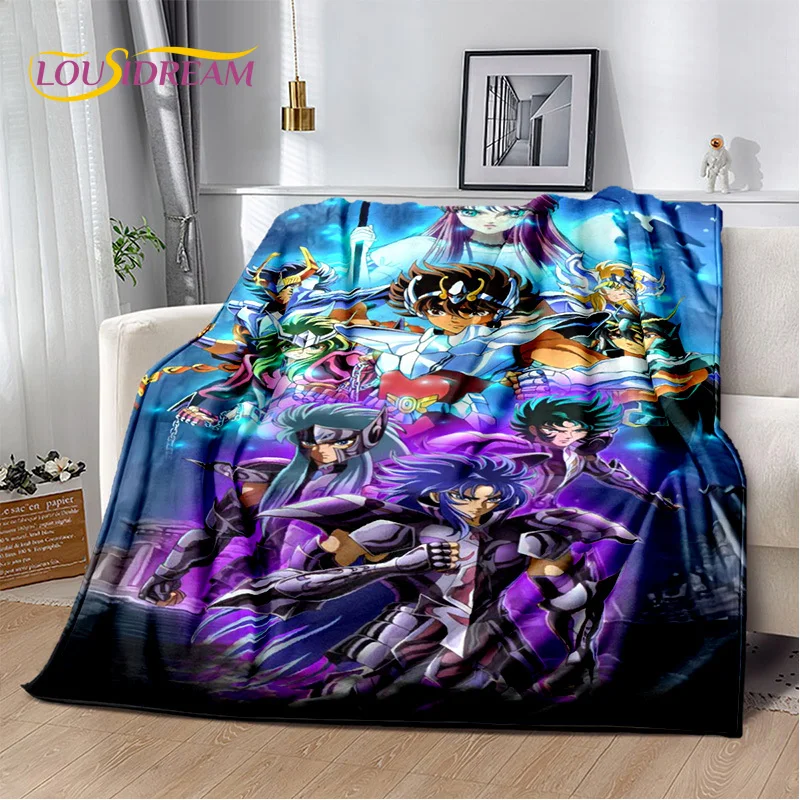 Cartoon Saint Seiya 3D Retro Anime HD Soft Blankets,Keep Warm Flannel Throw Blanket for Picnic Beds Sofa Home Bedroom Gifts Kids