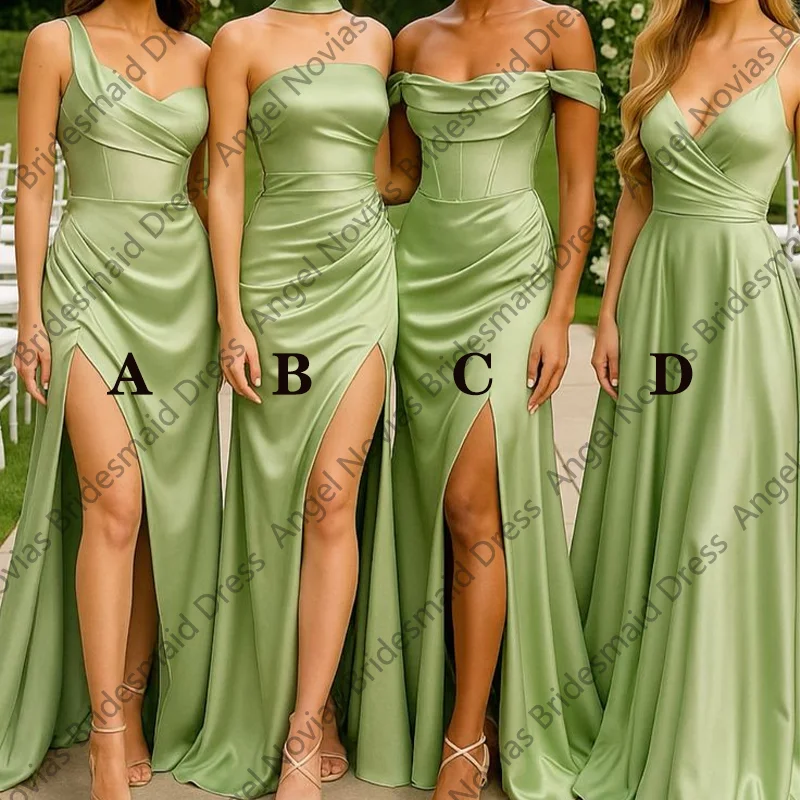 فساتين وصيفة الشرف باللون الأخضر المريمية طويلة مخصصة مع فتحة جانبية لحفلات الزفاف للضيوف فيستدو دي مادرينها دي كاسامنتو #1