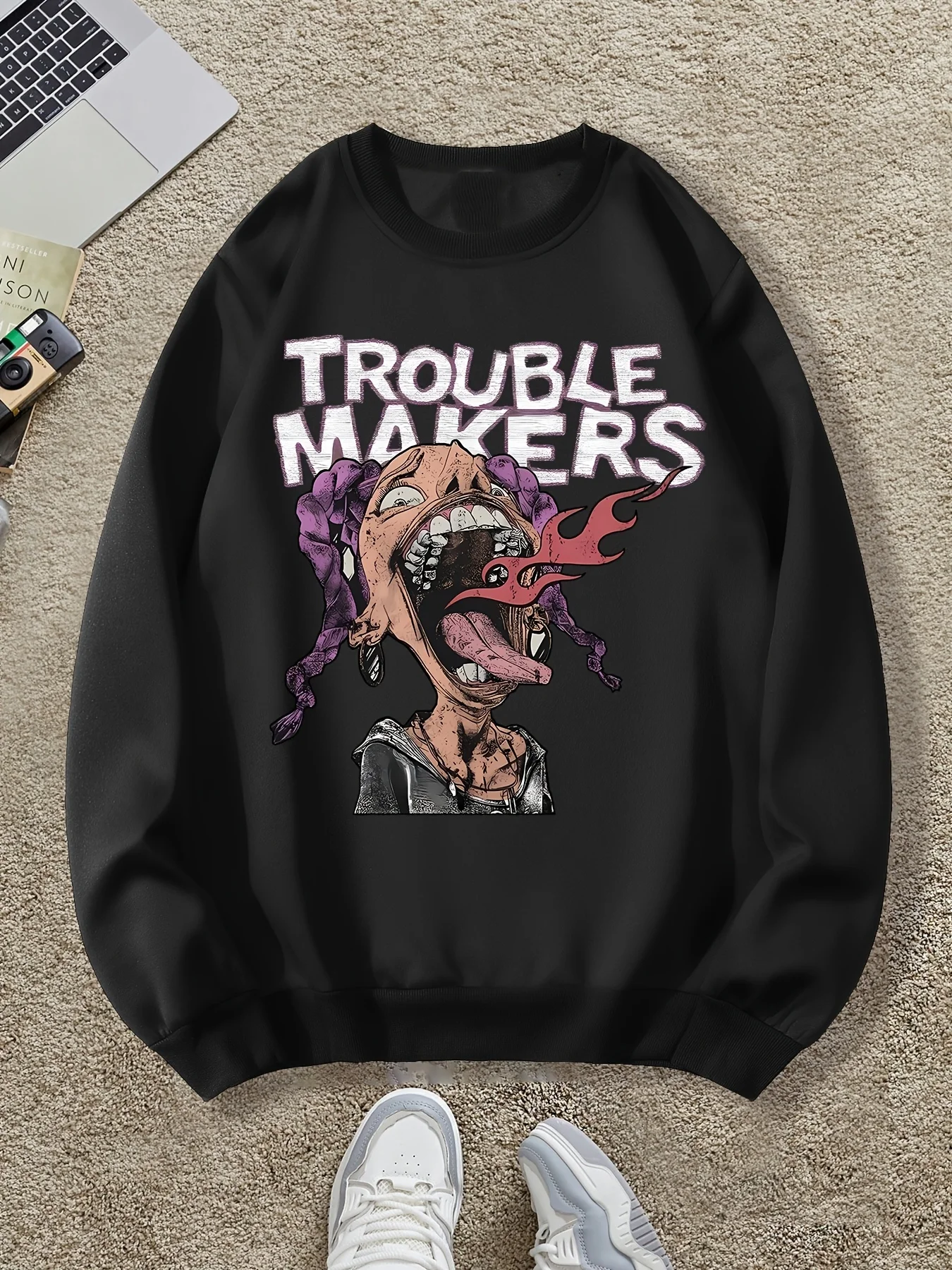 

Осенне-зимняя мужская и женская спортивная толстовка с длинными рукавами и принтом мультяшного узора, повседневная и свободная уличная одежда