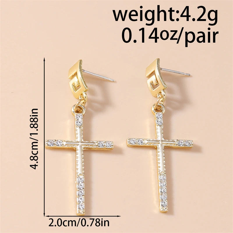 Modische Kristall-Metall-Kreuz-Ohrstecker für Frauen und Mädchen, Party- und Festival-Schmuckgeschenke – Detail 7