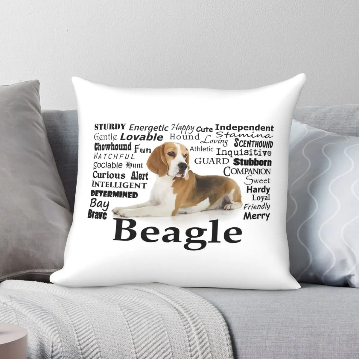 Beagle Dog Traits Square Pillowcase Polyester Linen Velvet Pattern Zip Decor Room Cushion Cover 45x45