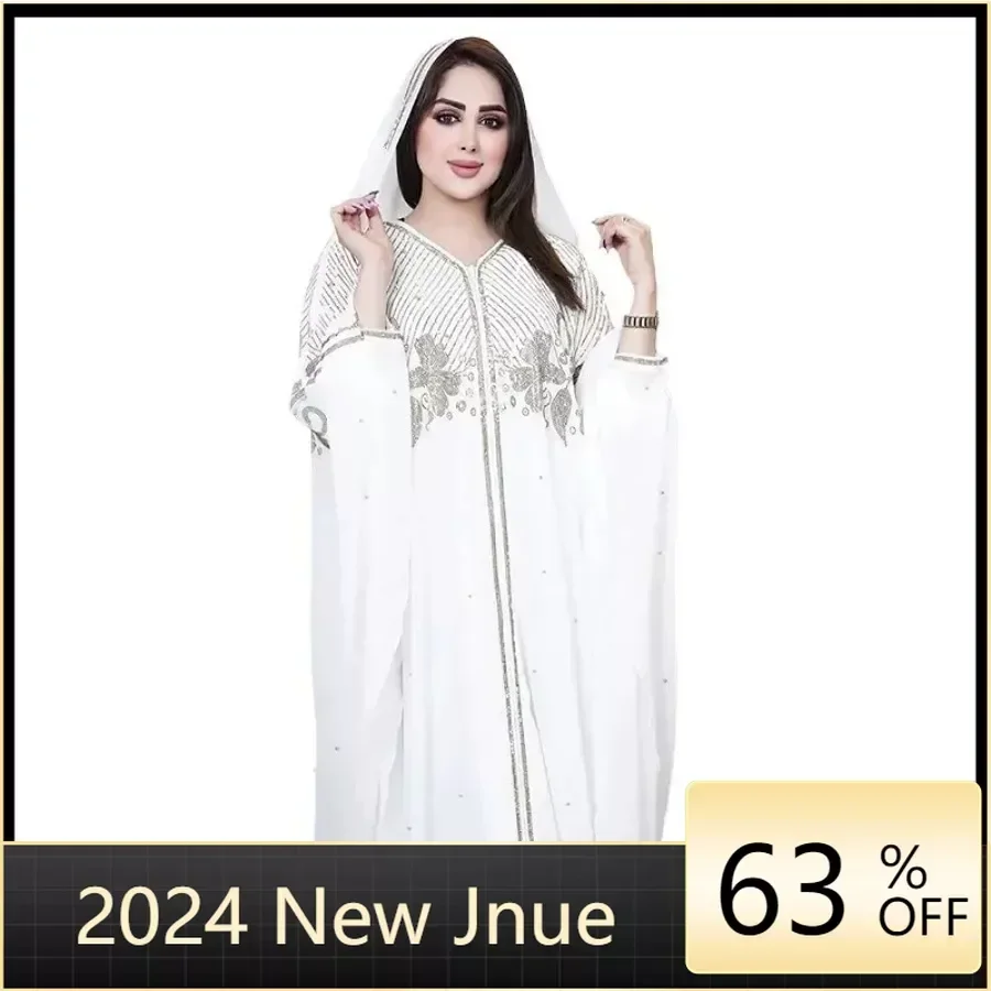

2024 New Muslim Robes Ladies Abaya African Dresses for Women Summer Chiffon Pearl Long Maxi Dress Traditional Clothing Plus Size