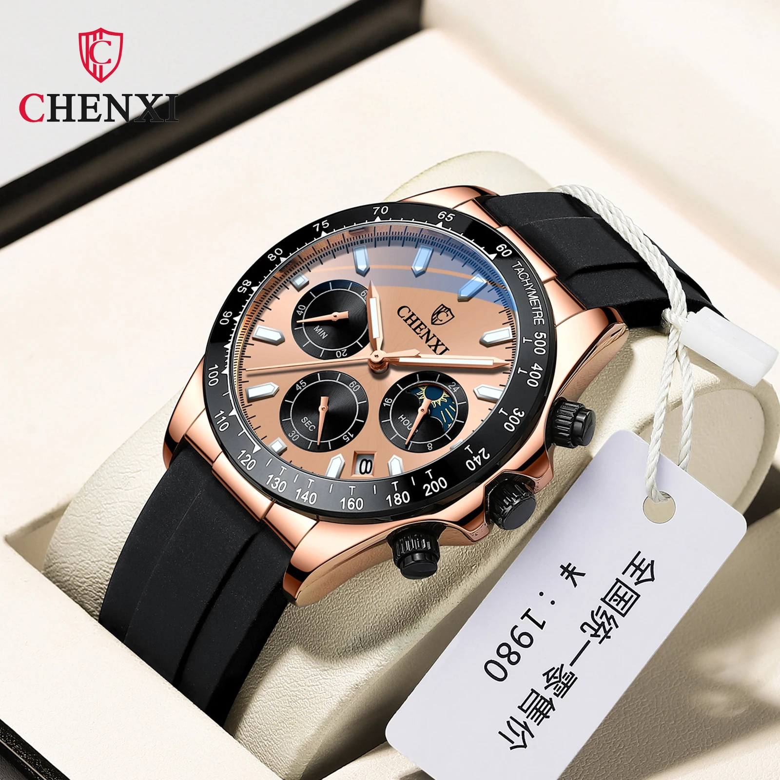 

CHENXI 958, модные мужские часы с силиконовым ремешком и фазой Луны, водонепроницаемые часы для мужчин, модные повседневные спортивные часы с хронографом, лучший подарок