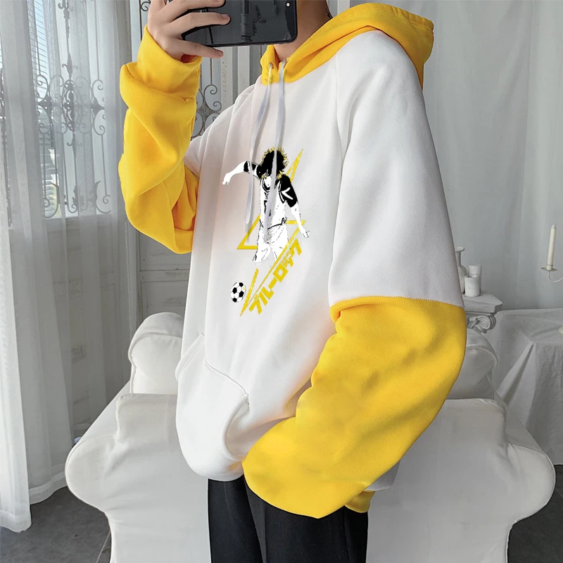 Anime Blue Lock Meguru Bachira Hoodies Patchwork Soccer Manga Printed Streetwear Oversized Fall Winter Warm Men Women Sweatshirt