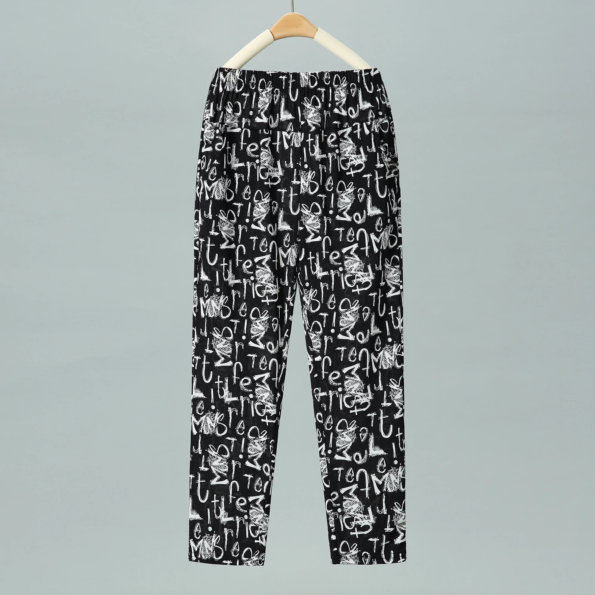 Summer Thin Nine Points Ice Silk Loose Straight Leg Pants High Waist Floral Design for Mom And andma Comfortable Casual Tro...