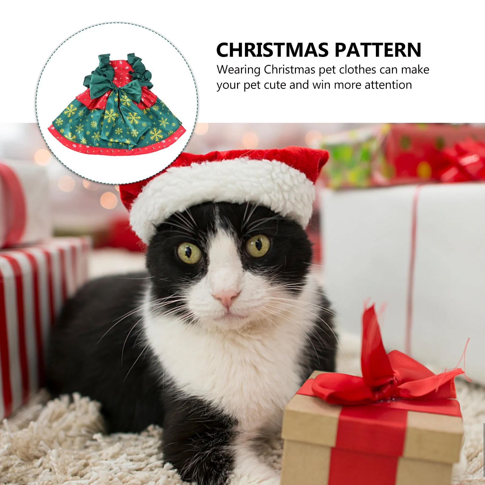 

Christmas Pet Cat Dress Costume Red Green Snowflakes Outfit Xmas Clothes for Festivals Christmas Cat Clothes