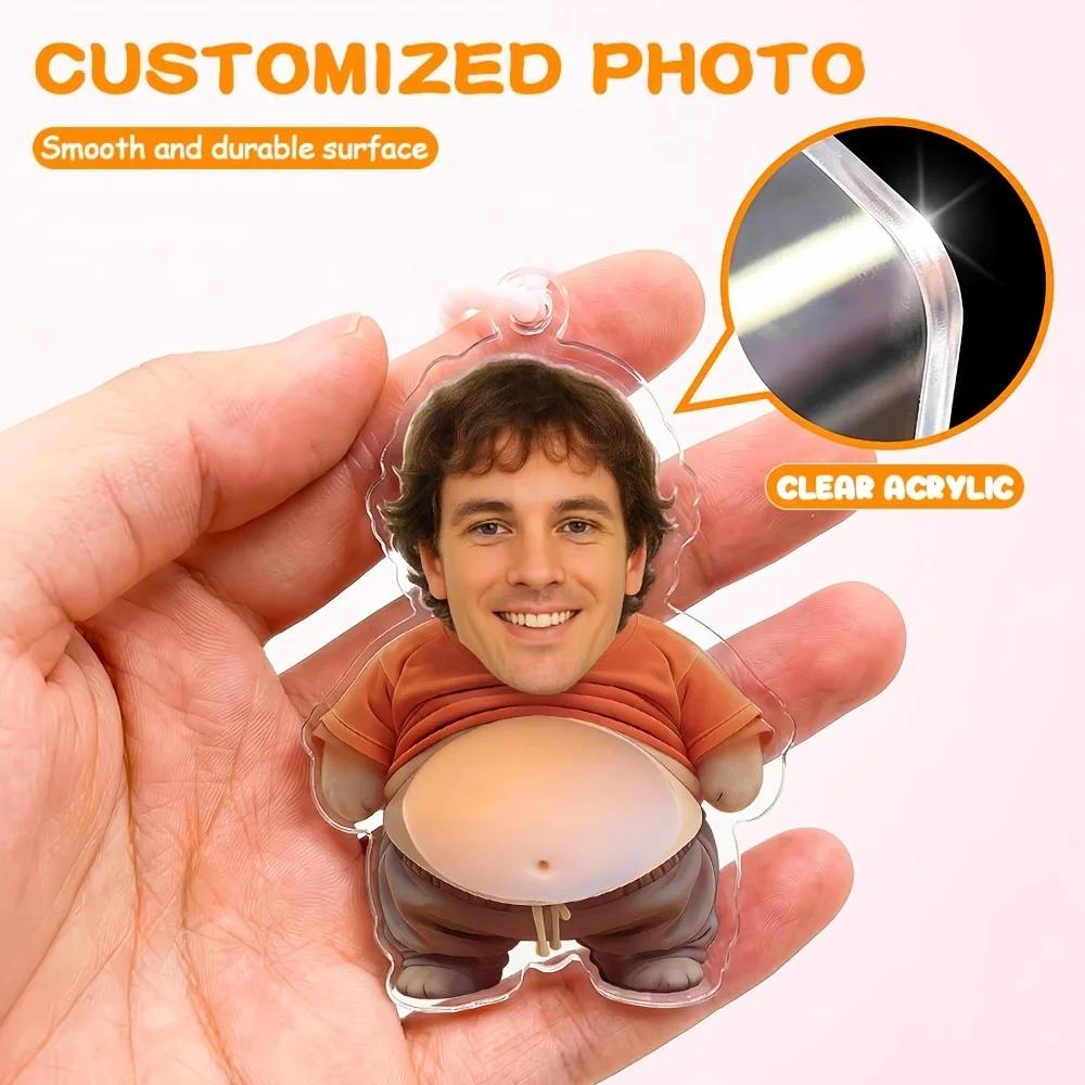 1Pc Personalized Custom Face Photo Acrylic Soft Rubber Beer Belly Keychain,Used for Key or Zipper Bag,Party Favors,Fun Keepsakes