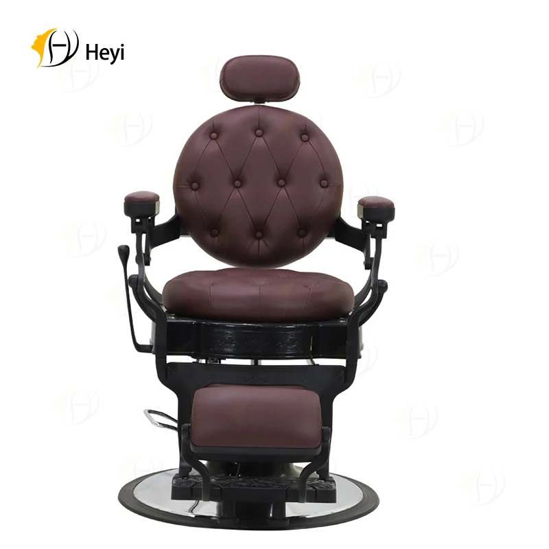 Professional Heavy Duty Hydraulic Pump Brown Grey Synthetic Leather Vintage Barber Shop Chair for Men