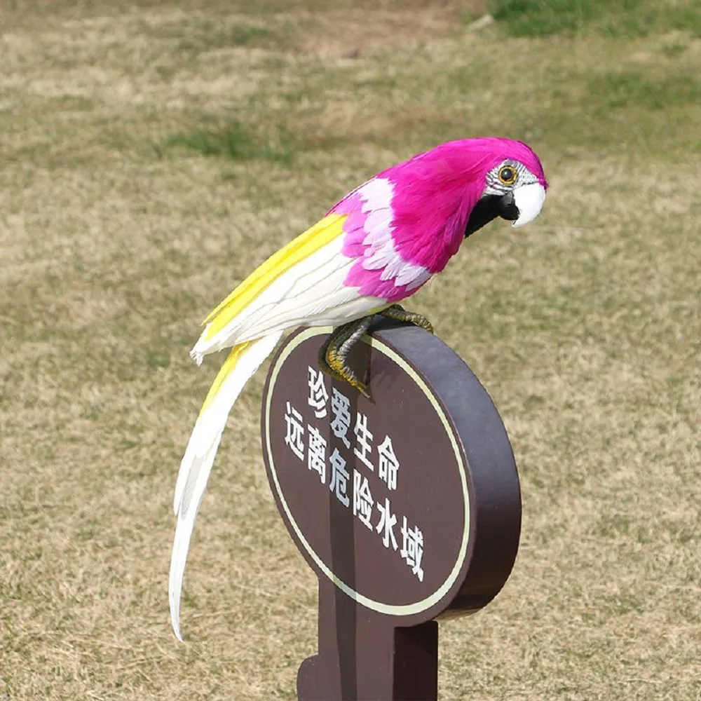 new turned pink foam and feather parrot bird pastoral decoration Christmas gift about 42cm h2967