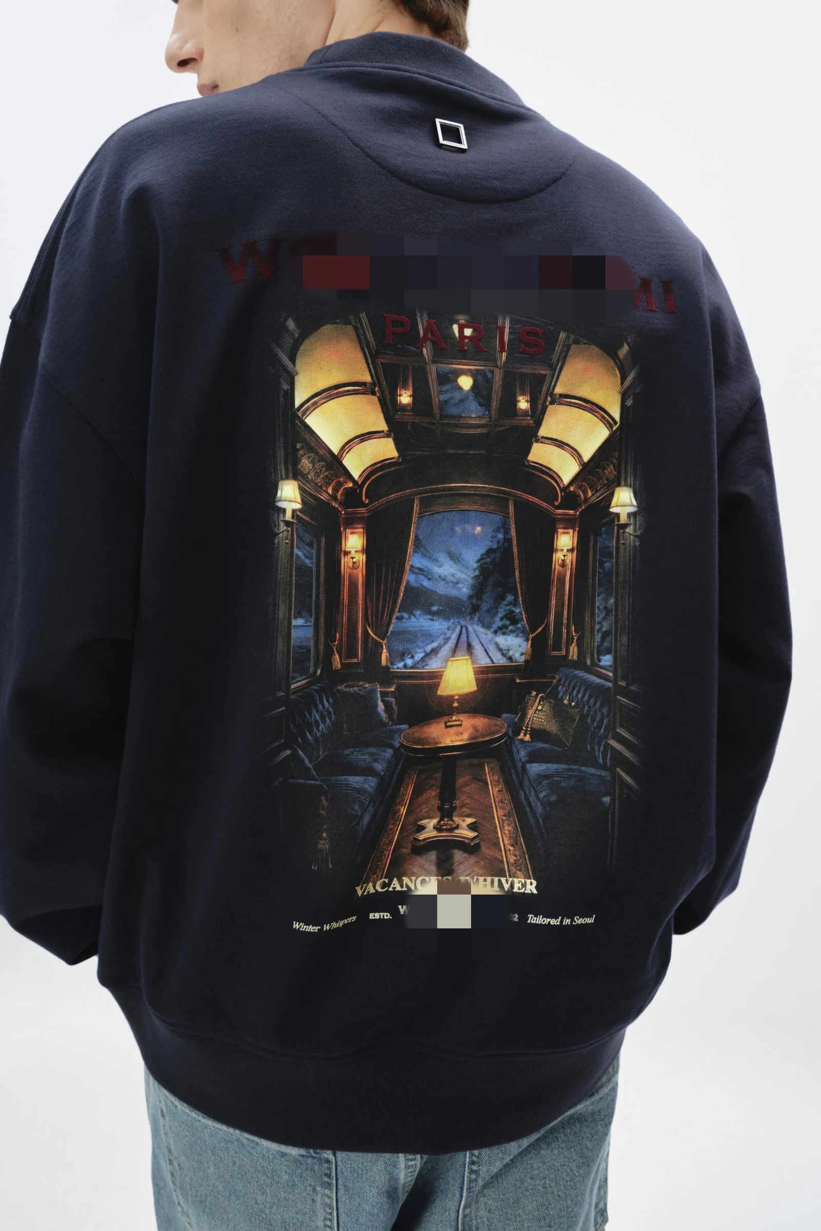 WYM Autumn Winter Men's Loose Fit Long Sleeve Hoodie Artistic Train Scene Letter Print round Neck Comfortable Breathable Cotton