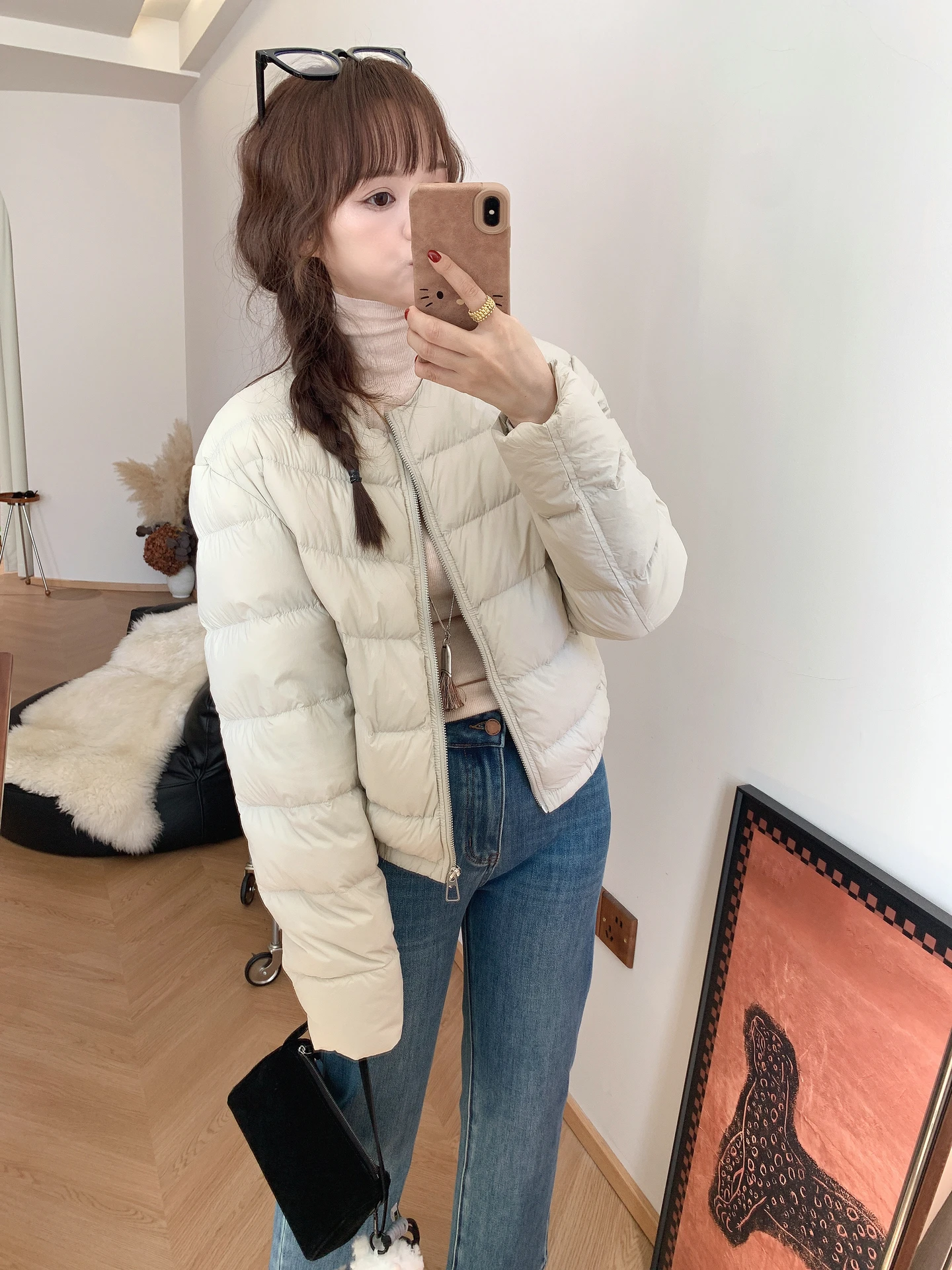 

Korean Sle ort round Ne down Jaet Women's Faion Bread Clothes Outerwear White Du down 90% Fill Power Autumn Winte...